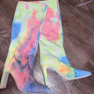 Size 7 rainbow Jeffrey Campbell knee high boots